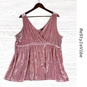TORRID Women’s Size 3 3X 22-24 Top Shirt Velour Pink V Neck Sleeveless Peplum